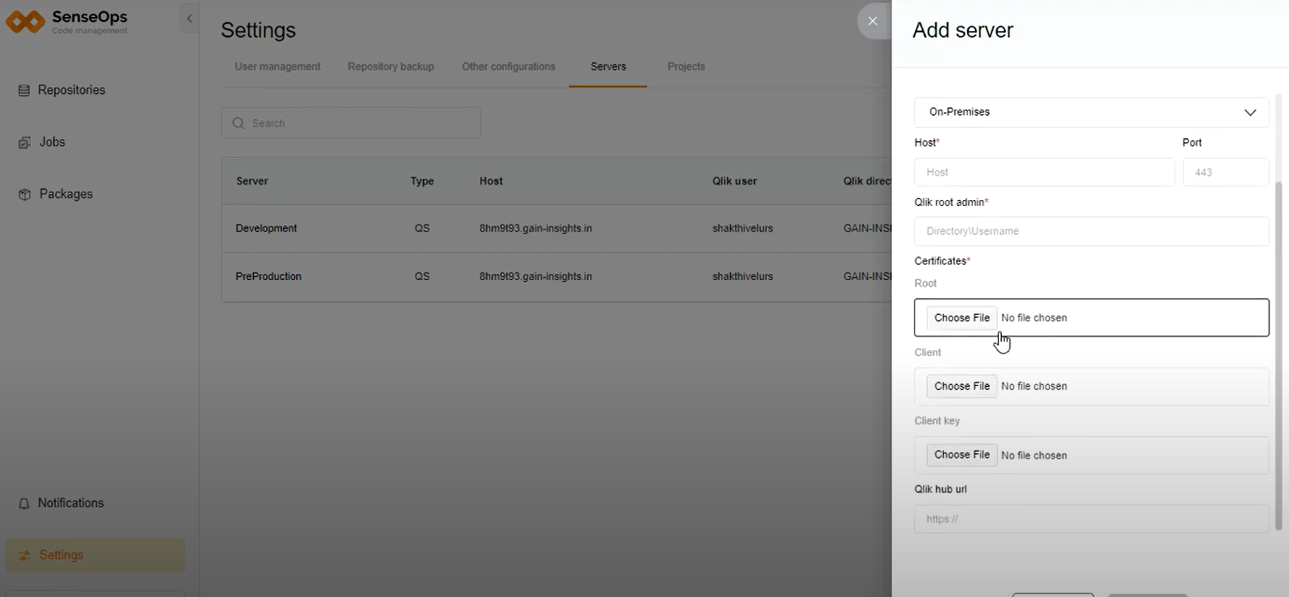 screenshot of SenseOps Code Management